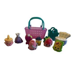 Shopkins Playset Toys Lot Pink Shopping Basket & Accessories Collectibles